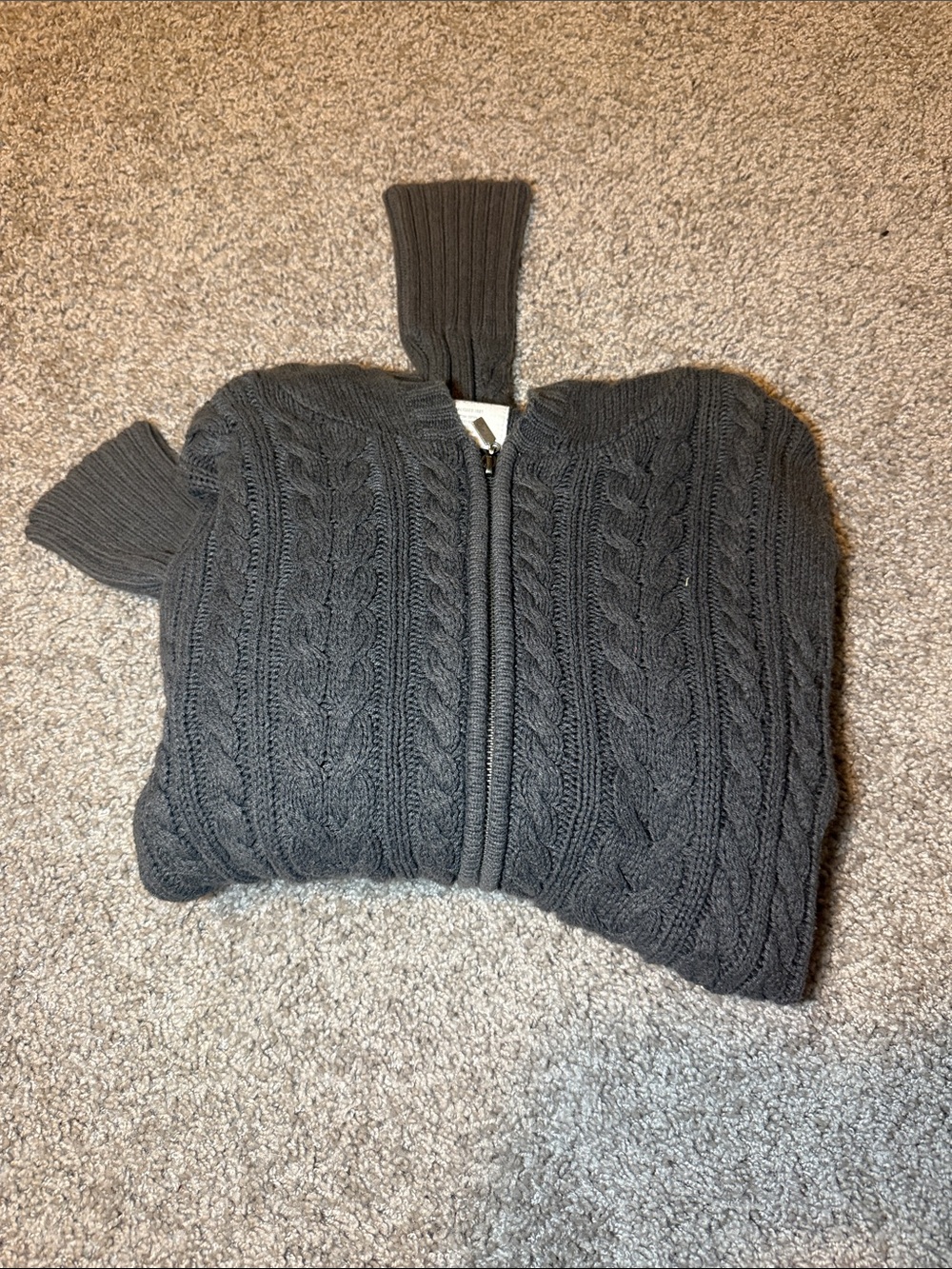 Aeropostale Dark Gray Cable Knit Zip-Up Sweater